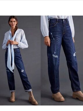 Anthropologie Pilcro The Bow Boyfriend Dark Wash Distressed Denim Jeans- size 30